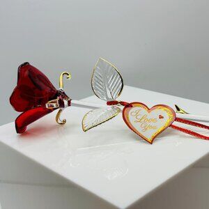 Red Glass Rose I Love You Handcrafted Flower Valentine Anniversary Present Decor